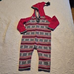 Hanna Andersson Baby Red Faire Isle Hooded Sweater Romper 85 or 2T VVGUC